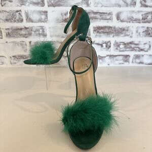 Women's Open Toe Ankle Strap Fluffy Feather Stiletto Heel Dress Sandal 9 Wicked
